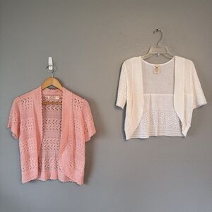 Faded Glory Lot of 2 bundle Open Knit Cardigan orange and white Sz M 8-10 casual